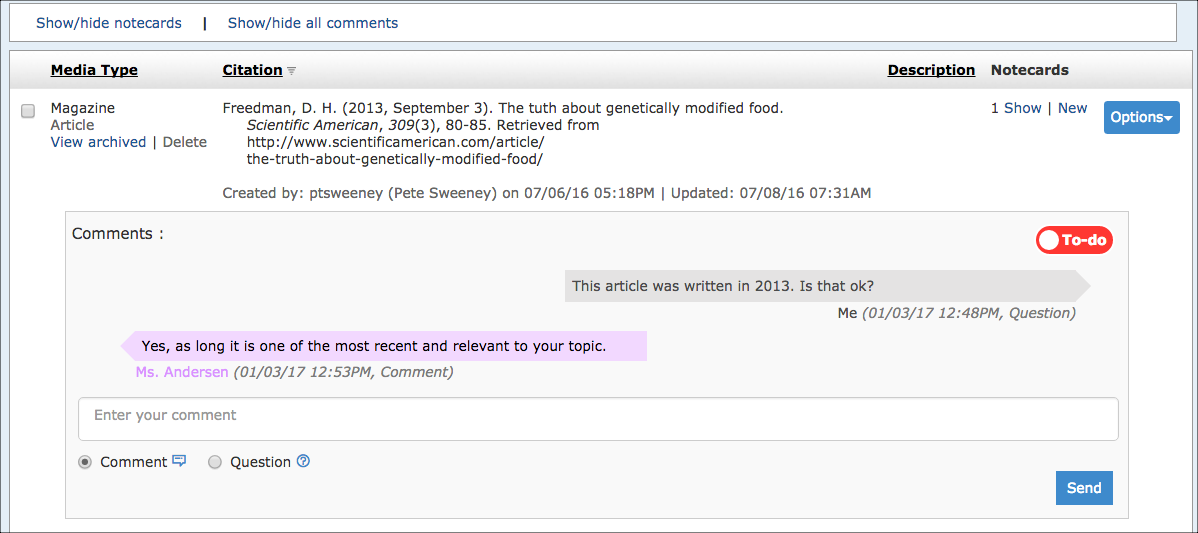 Student question and teacher response