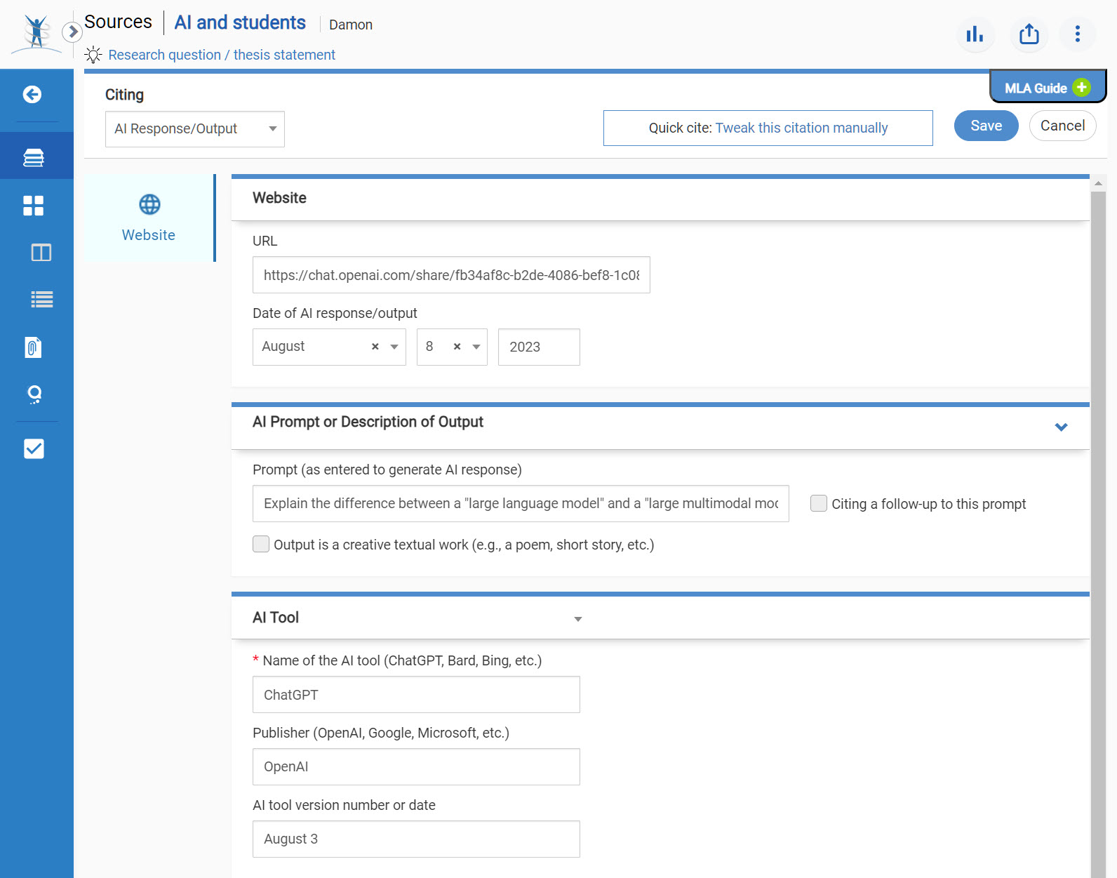 AI citation form